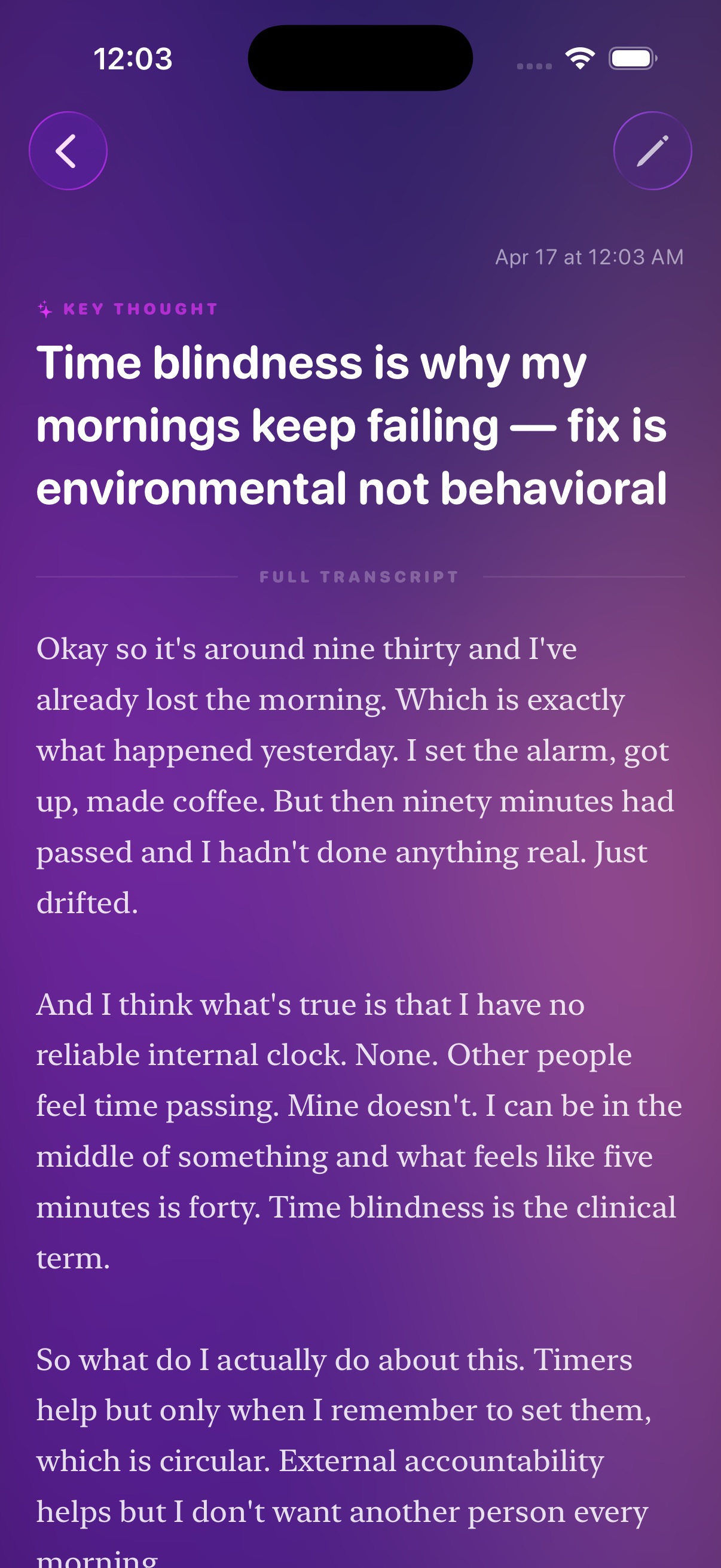 Client app: a captured thought